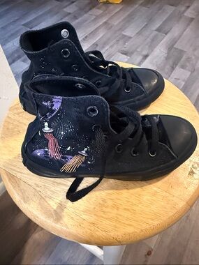 Kids Black High-Top Sneakers with Purple & Pink Space Graphic